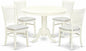 East West Furniture HLVA5-LWH-C 5 Piece Kitchen Table Set for 4 Includes a Round Dining Room Table with Pedestal and 4 Linen Fabric Upholstered Dining Chairs, 42x42 Inch, Linen White