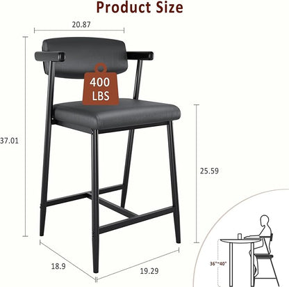 GarveeHome Counter Height Bar Stools of 4 with Armrests, 4 Piece Counter Height Bar Stools Set with Wood Back, Upholstered Seat & Metal Footrest for Kitchen Islands, Counter Bars, Retro Black