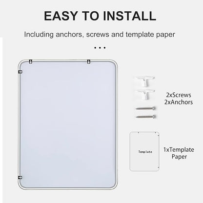 24"x32" Bathroom Wall Mirror with Matte Black Metal Frame & HD Glass, Copper-Free Mirrors Modern Rectangle Round Corner Framed Vanity Mirror - Horizontal or Vertical Installation