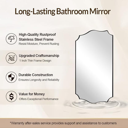 Black Wall Mirror, 24x36 Scalloped Mirror for Bathroom, Anti-Rust Metal Frame Vanity Mirrors for Living Room, Bedroom, Fireplace