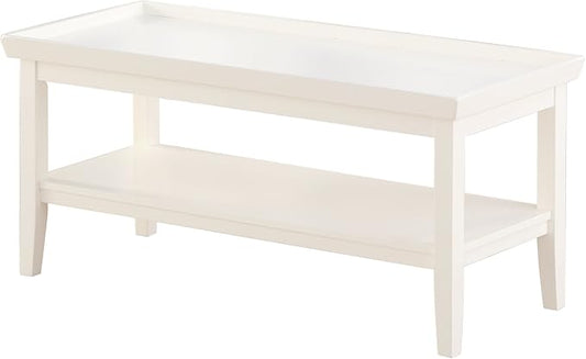 Convenience Concepts Ledgewood Coffee Table 42" - Modern Center Room Accent with Storage Shelf for Transitional, Traditional Living & Family Room, White