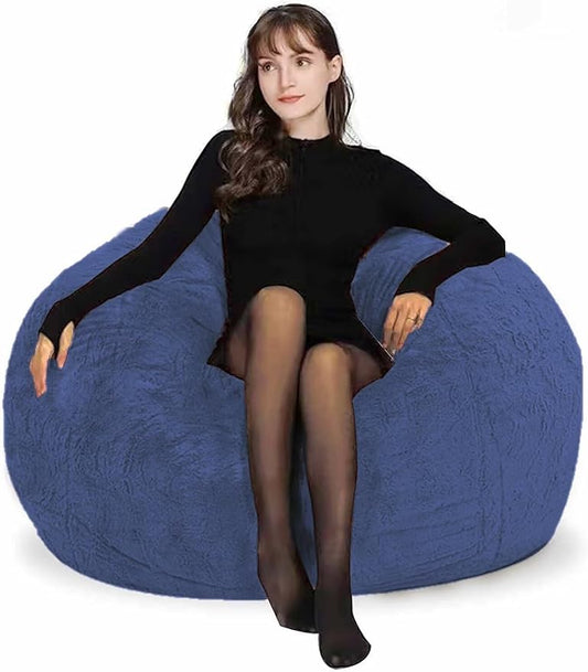 Bean Bag Chairs for Kids Comfy Fluffy Big Joe Bean Bag Chair Covers Only (No Filler) Round Sofa Chairs for Bedroom Living Room Decor, 5FT, Blue