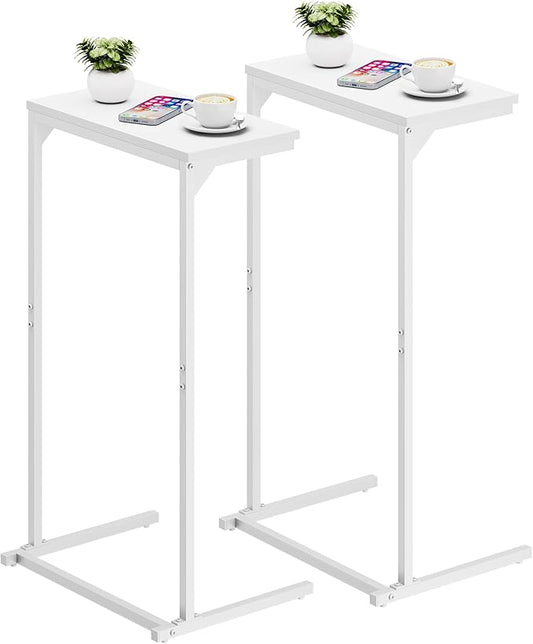 TUTOTAK C Shaped End Table, Small Side Table, Set of 2, 28.7 inch Tall Couch Table, Sofa Table, Living Room, Bed Room, White TB01BW0712