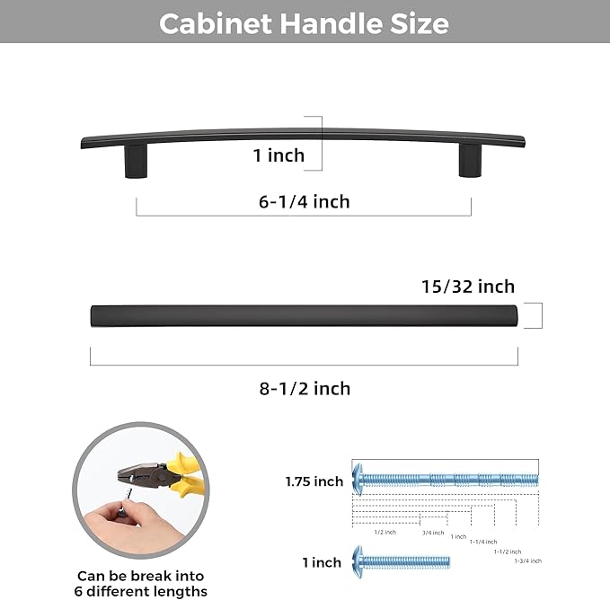 30 Pack Cabinet Handles 6.25" Hole Center - Curved Cabinet Pulls Black Drawer Pulls for Kitchen Cupboard Solid Hardware for Dresser Drawer Arch Hardware