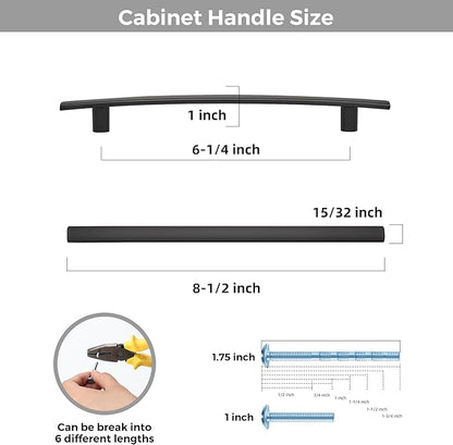 30 Pack Cabinet Handles 6.25" Hole Center - Curved Cabinet Pulls Black Drawer Pulls for Kitchen Cupboard Solid Hardware for Dresser Drawer Arch Hardware