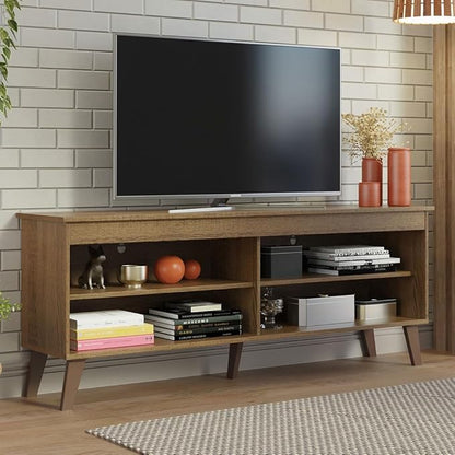 Madesa TV Stand Unit with 4 Shelves and Cable Management for 55, 65 Inch Media 1 Storage Gaming Media Console Living Room and Bedroom Entertainment Center Modern Wooden Television Cabinet - Rustic