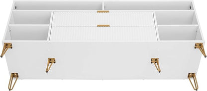 Manhattan Comfort Dumbo Mid Century Modern TV Stand for Televisions up to 60 Inches, Home Entertainment Center with Storage, 6 Shelves, 2 Drawers, No Tool Assembly, 63" Wide, White