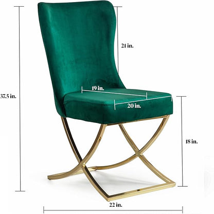 Ottomanson Royal Dining Chairs Set of 4 – Upholstered Tufted Microfiber, Assembled, Gold Metal Legs, Beech Wood Frame, 350 lb Capacity, Green