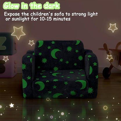 Kids Toddler Chair, 2-in-1 Toddler Couch Fold Out, Convertible Chairs for Toddlers Comfy Sofa to Lounger with Glow in The Dark Feature, Soft for Girls and Boys