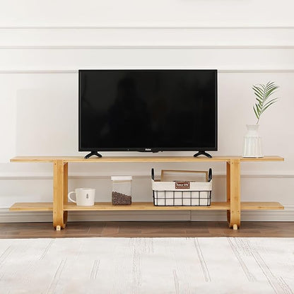 Welnow Bamboo TV Stand for Up to 65 Inch, Mid Century Modern Entertainment Center with 2-Tier Open Shelves, Storage Media Console Table for Living Room, Bedroom, Natural