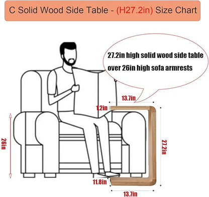 C Shaped End Table, Solid Wood C Side Table for Couch Sofa and Bed, Sofa Tables That Slide Under for Space Saving, Small Snack C Tables for Living Room Bedroom (H 27.2″ - Brown, 2)