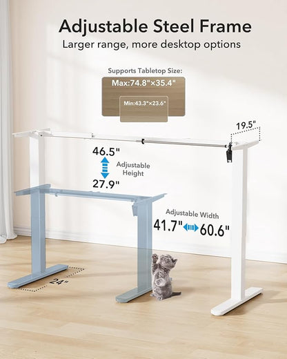 HUANUO Standing Desk Frame with 220lbs Powerful Brushless Motor, Thick T-Shaped Adjustable Desk Legs Made of Automotive-Grade Steel, for Max 75″ x 35″ Desktop, for Home Office, White Frame Only