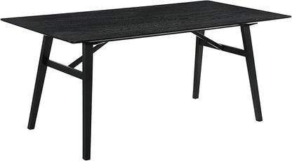 Armen Living Channell Mid Century Modern 7 Piece Black Wood Dining Table Set with Charcoal Fabric