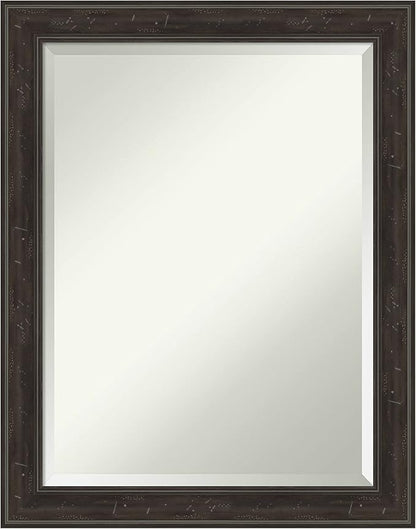 Amanti Art Brown Wall Mirror 28x22 Shipwreck Greywash Narrow Rectangle Bathroom Mirror for Wall Decor Living Room, Medium Traditional Frame, Hangs Horizonally and Vertically, Bathroom Decor, Beveled