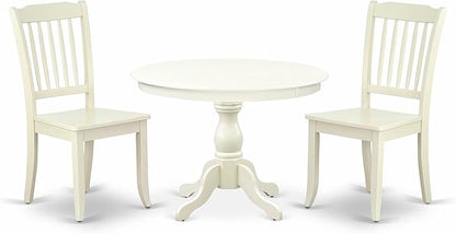 East West Furniture HBDA3-LWH-W 3 Piece Modern Dining Table Set Contains a Round Wooden Table with Pedestal and 2 Dining Chairs, 42x42 Inch, Linen White