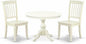 East West Furniture HBDA3-LWH-W 3 Piece Modern Dining Table Set Contains a Round Wooden Table with Pedestal and 2 Dining Chairs, 42x42 Inch, Linen White
