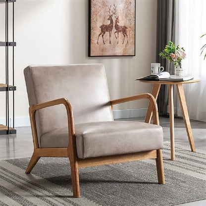 Container Furniture Direct Classic Comfortable Reading Small Modern Boho Microfiber Upholstered Lounge Armchair for Living Room, Reading, Bedroom, Office, and Small Spaces in Light Camel