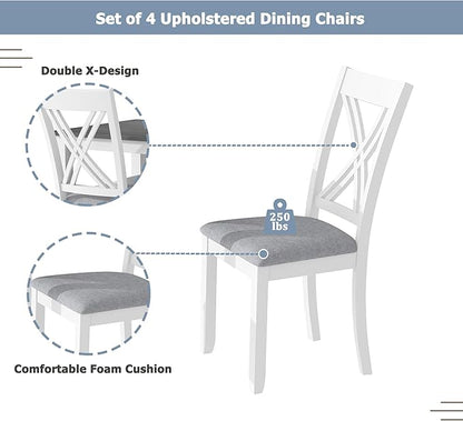 Ball & Cast Dining Table Set for 4 with 4 X-Back Chairs,5-Piece Wooden Living Room Furniture W/ 44.5" Rectangle Kitchen Desk,for Small Space,Apartment,Dining Room,Grey