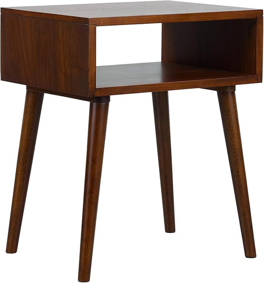 NTC Zoe Solid Wood Nightstand, Mid Century Modern Side Table Bedroom, Bedside Furniture, Night Stand, End Table, Easy Assembly - Dark Walnut