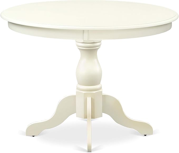 East West Furniture HBDA3-LWH-C 3 Piece Dining Room Table Set Contains a Round Kitchen Table with Pedestal and 2 Linen Fabric Upholstered Dining Chairs, 42x42 Inch, Linen White
