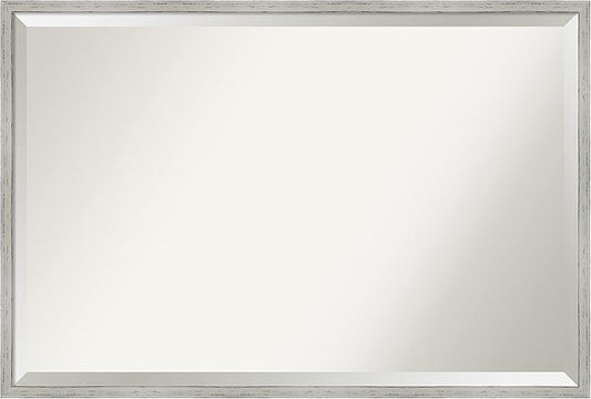 Amanti Art White Bathroom Mirror for Over Sink, 25x37 Shiplap White Narrow Rectangle Vanity Mirror, Large Coastal Wood Frame, Hangs Horizonally and Vertically, Bathroom Wall Decor, Beveled Edge