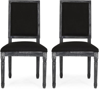 Merax Upholstered Solid Wood Dining Chairs Set of 2, French Country Style Accent Side Seating Furniture for Kitchen, Living Room, Cushioned Back, Black