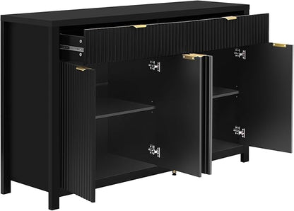 Merax Modern Wave-Pattern Sideboard Cabinet with 2 Drawers and 4 Doors,Buffet Cabinet,Aluminum Arc Handles,Scandinavian Style,Suitable for Entryway, Living Room,Foyer,Black
