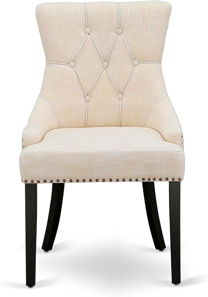 East West Furniture V696FR102-5 5 Piece Dinette Set for 4 Includes a Rectangle Dining Table with V-Legs and 4 Light Beige Linen Fabric Parson Dining Room Chairs, 36x60 Inch, Multi-Color