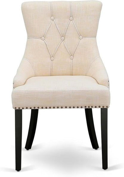 East West Furniture V696FR102-5 5 Piece Dinette Set for 4 Includes a Rectangle Dining Table with V-Legs and 4 Light Beige Linen Fabric Parson Dining Room Chairs, 36x60 Inch, Multi-Color