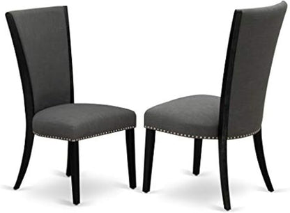 East West Furniture VEP6T50 Verona Parson Dining Chairs - Nailhead Trim Dark Gotham Linen Fabric Padded Chairs, Set of 2, Wirebrushed Black