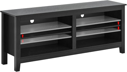 TV Stand for 65 inch TV with Storage,Modern TV Entertainment Center for Bedroom,TV Media Console Table with 4 Open Storage Shelve,55 inch Wood TV Cabinet Black