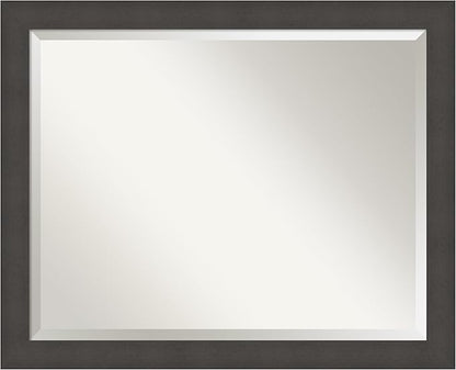 Amanti Art Silver Bathroom Mirror for Over Sink, 26x32 Blaine Light Pewter Narrow Rectangle Vanity Mirror, Large Modern Contemporary Frame, Hangs Horizonally and Vertically, Bathroom Wall Decor