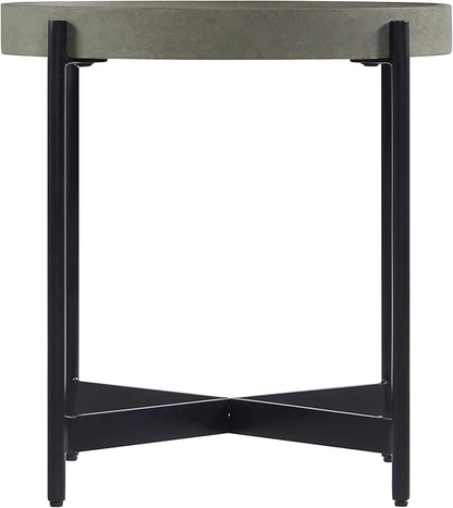 Alaterre Furniture Brookline 20-Inch Round Wood End Table with Concrete Coating and Powder-Coated Iron Legs – Tray Style Top Home Accent for Living Room, Bedroom or Office (Gray)