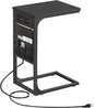 TUTOTAK C Shaped End Table with Charging Station, Side Table for Sofa and Couch with Storage, TV Tray Table with 2 USB Ports & Outlets - Black TB01BK024