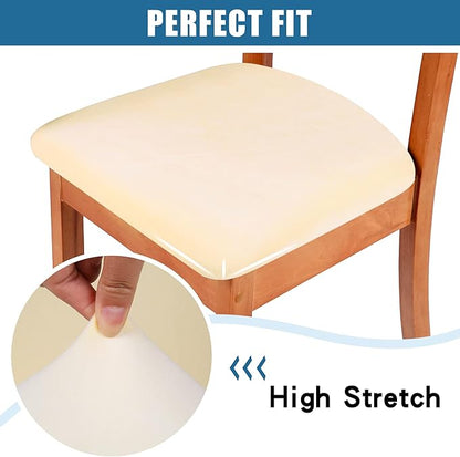 Smiry Velvet Seat Covers for Dining Room Chair Set of 6, Stretch Fit Removable Washable Chair Seat Cushion Protector Slipcovers with Ties, Cream