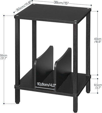 HOOBRO Record Player Stand, 2-Tier End Table, Vinyl Record Turntable Stand with Storage up to 100 Albums, Small Side Table for Living Room, Bedroom, Black, BK05RS01