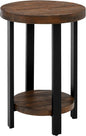 Pomona 20 in. Round End Table with 2 Shelves, Solid Wood Top, Metal Legs, Rustic Natural Brown Finish - Living Room Furniture
