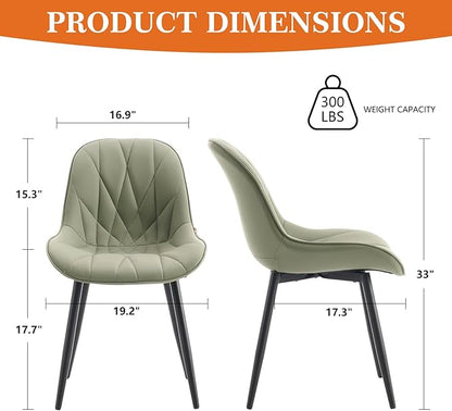 Rowill Dining Chairs Set of 2 - Upholstered Faux Leather Kitchen Chairs with Soft Cushion Backrest, Sturdy Metal Legs & Non-Slip Pads, Perfect Modern Design for Home Dining Room, Kitchen, Olive Green