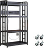Adjustable 4-Tier Heavy Duty Kitchen Baker's Rack with Power Outlet, with Industrial Wheels, Free Standing Microwave Oven Cart Stand for Storage, Garage, Mini Fridge Stand, Black