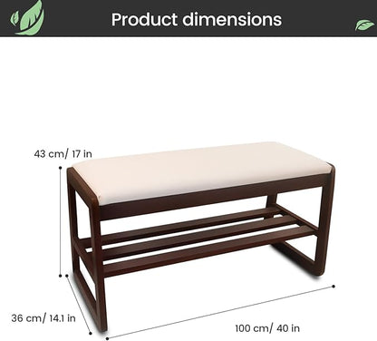 Solid Wood Shoe Rack, 2 Tier Shoe Storage Bench with Cushion Seat, 10 Pair Shoe Organizer for Entryway, Walnut, 39 Inch