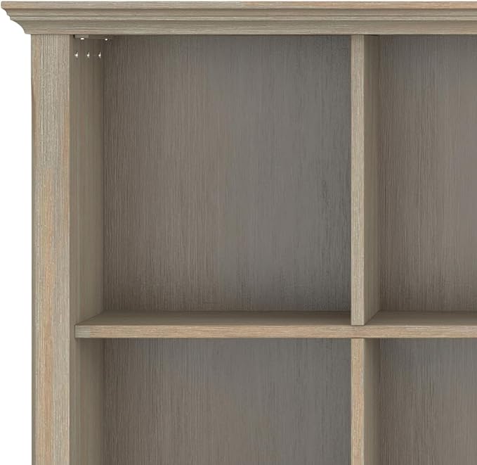 SIMPLIHOME Acadian Bookcase - 57 inch Tall 12-Cube Solid Wood Storage Display Unit in Distressed Grey, Transitional Cube Organizer for Living Room or Office with Fixed Shelves and Tapered Legs