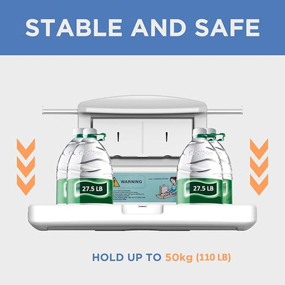 Commercial Baby Changing Station, Wall Mounted Horizontal Baby Changing Table with Safety Strap, Foldable Diaper Tables for Bathroom, White
