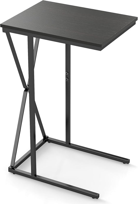 Manora TV Dinner Tray Table, C Shaped End Table for Couch, Slide Under Couch Table for Small Space, Living Room or Bedroom, Black