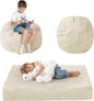 Kids Bean Bag Chair Bed - Convertible Lazy Chair to Floor Mattress with Filler - Small Beanbag Chair for Boys and Girls - Floor Couch Sofa in Bedroom, Classroom, Reading Nook - Beige