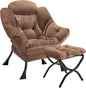 Lazy Chair with Folding Ottoman Modern Large Accent Chair,Contemporary Lounge Leisure Sofa Chair with Armrests Upholstered Sofa Armchair Reading Chair for Bedroom,Dorm & Office(Dark Brown-f)