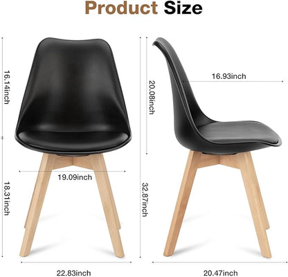 OLIXIS Dining Chairs Set of 8 Kitchen Mid Century Modern Chairs with Wood Legs and PU Leather Cushion for Living Room Bedroom Outdoor Lounge, Black