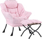 LITA Lazy Chair with Ottoman, Modern Accent Leisure Upholstered Sofa, Contemporary Lounge Reading Chair with Armrests and a Side Pocket for Living Room, Bedroom & Small Space, Pink