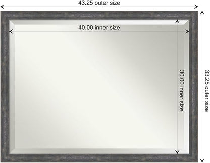 Amanti Art Grey Wall Mirror 33x43 Angled Metallic Rainbow Rectangle Bathroom Mirror for Wall Decor Living Room, X-Large Modern Contemporary Wood Frame, Hangs Horizonally and Vertically, Bathroom Decor