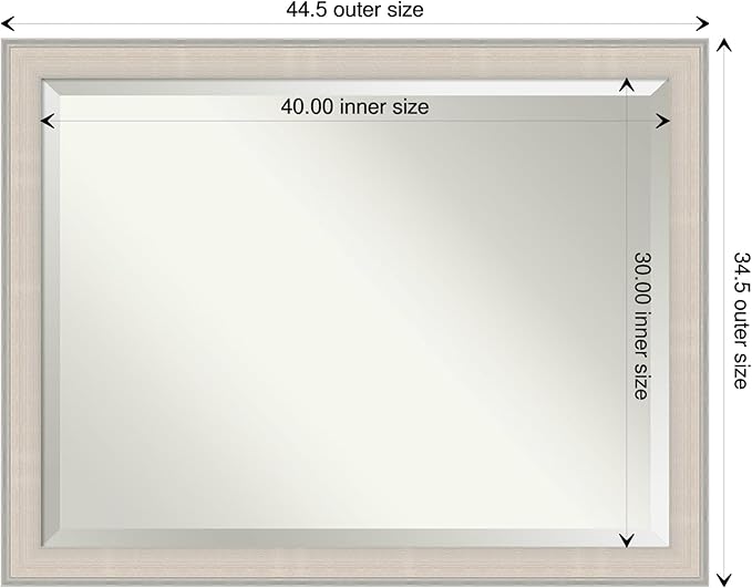 Amanti Art White Bathroom Mirror for Over Sink, 35x45 Cottage White Silver Rectangle Vanity Mirror, X-Large Coastal Wood Frame, Hangs Horizonally and Vertically, Bathroom Wall Decor, Beveled Edge