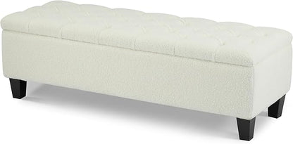 Christopher Knight Home Ottilie Boucle Fabric Storage Ottoman Bench, Wooden Rectangular Ottoman with Storage, Bedroom End of Bed Foot Stool, Entryway Ottoman Footrest, Living Room Extra Seat, Beige